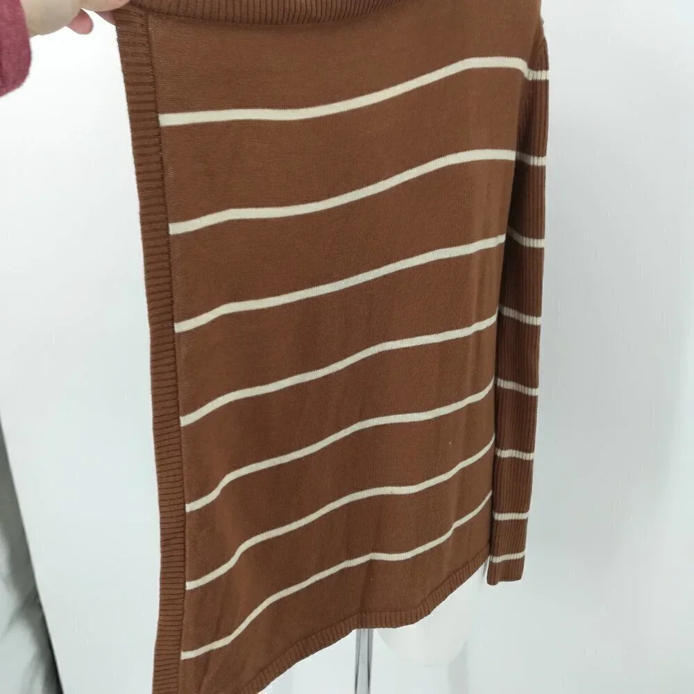 Mystree Brown Striped Waterfall Cardigan Sweater Size S Knit Wrap Open Front